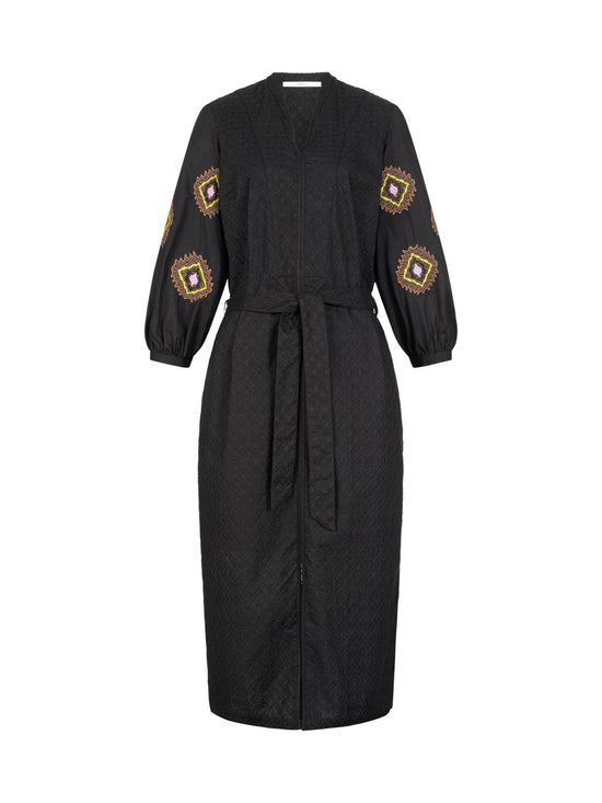 Midi Dress with Embroidery - Black