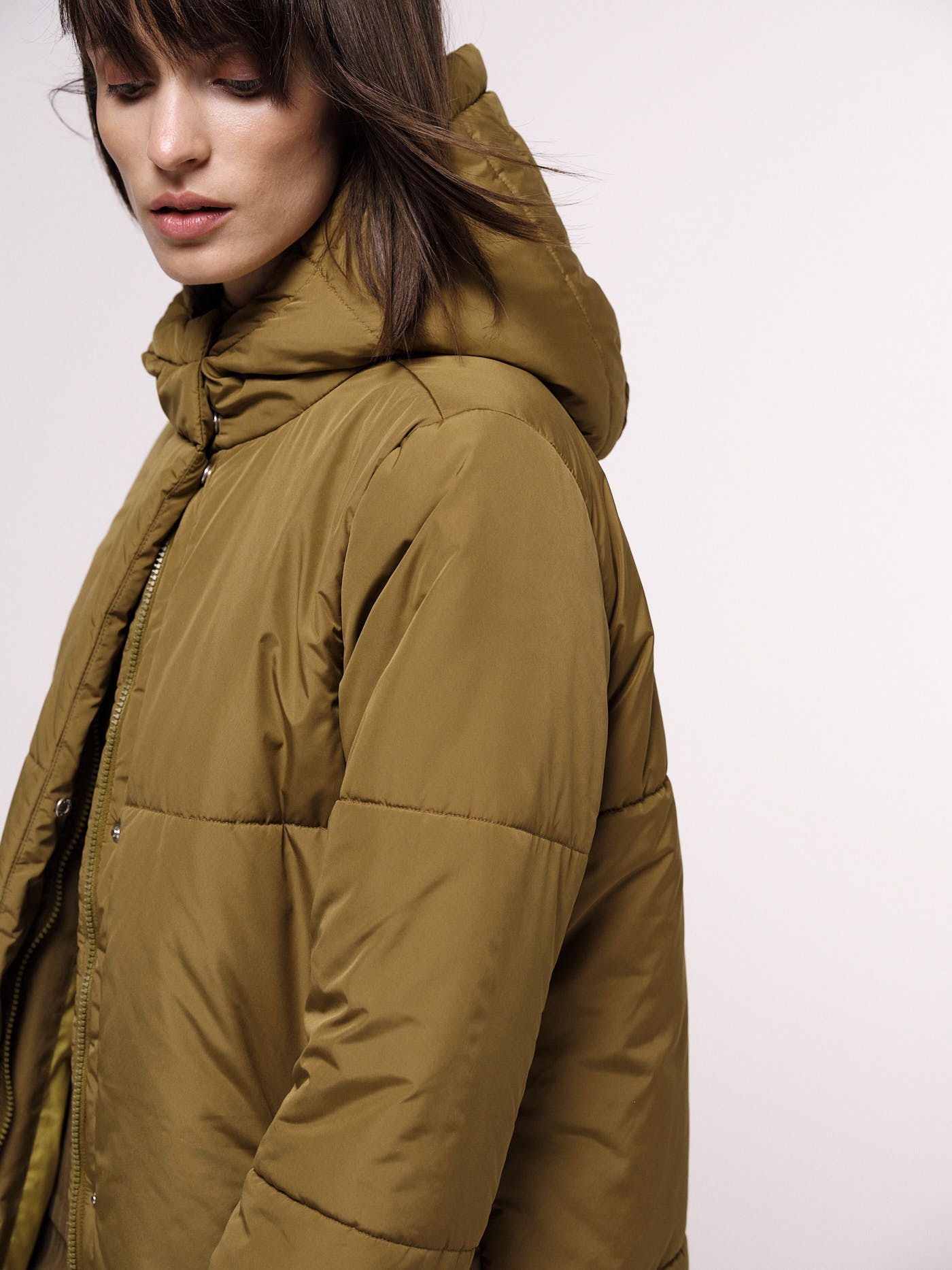 PADDED COAT - dark green moss