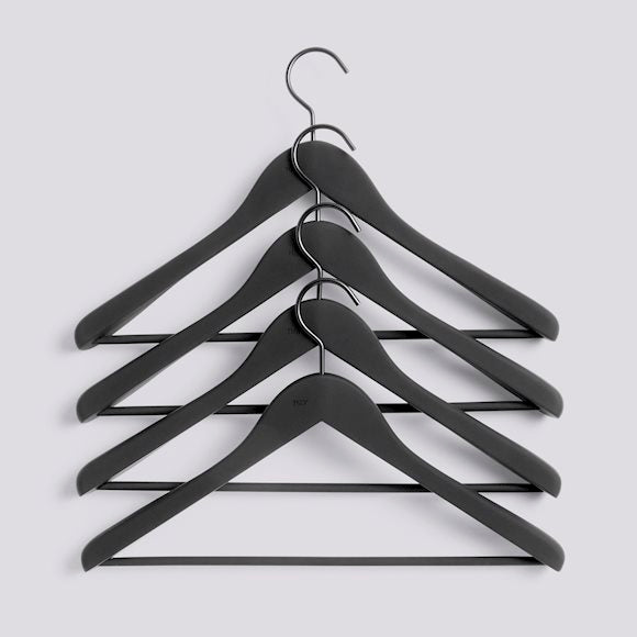 Soft Coat Hanger with Bar - Set of 4 - Wide - Black