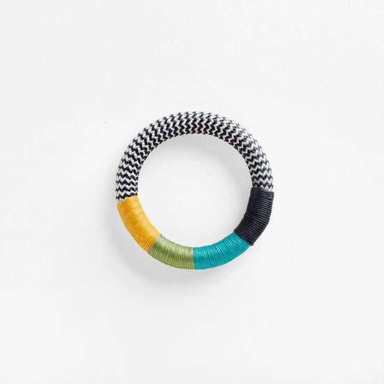 Dynamic Bracelet - White Zig-Zag -  Yellow, Fern & Aqua - Medium