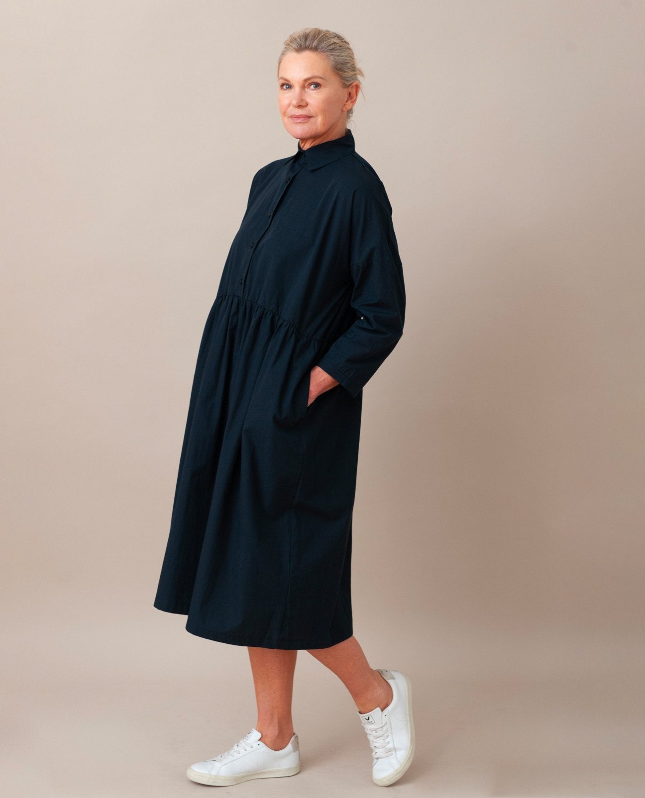 Marge Organic Cotton Dress - navy