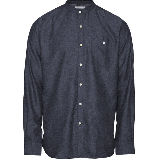 ELDER regular fit melange flannel shirt stand collar - estate blue